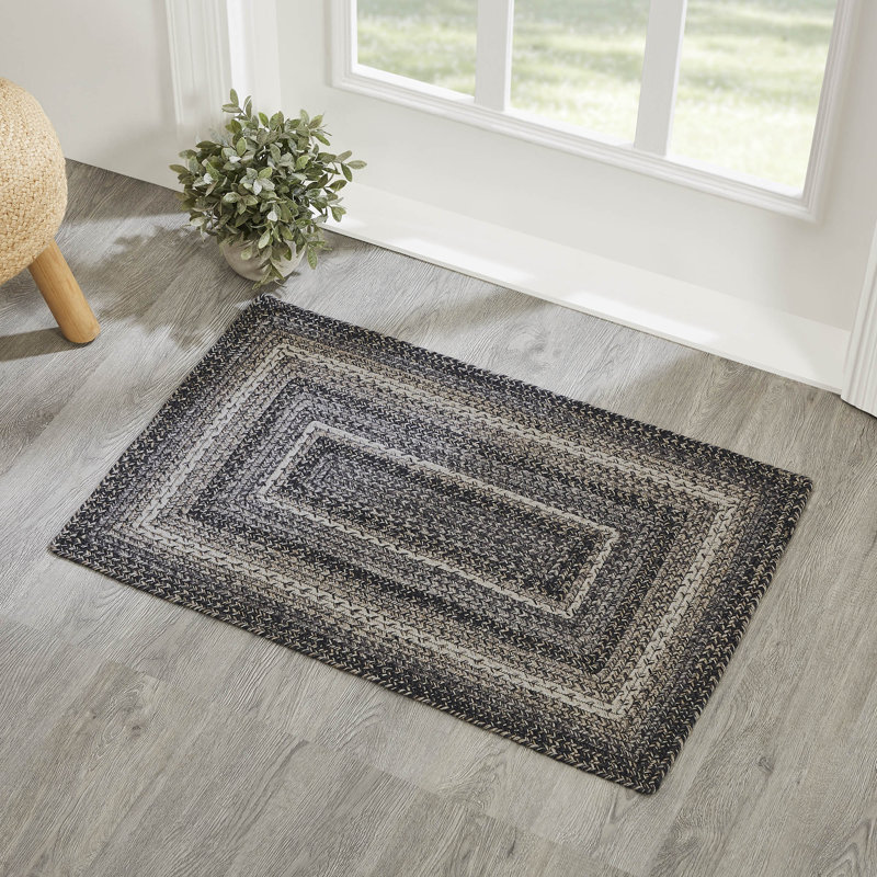  Tapis rectangulaire tressé à la main géométrique en noir / blanc, Rectangle 2 pi x 3 pi