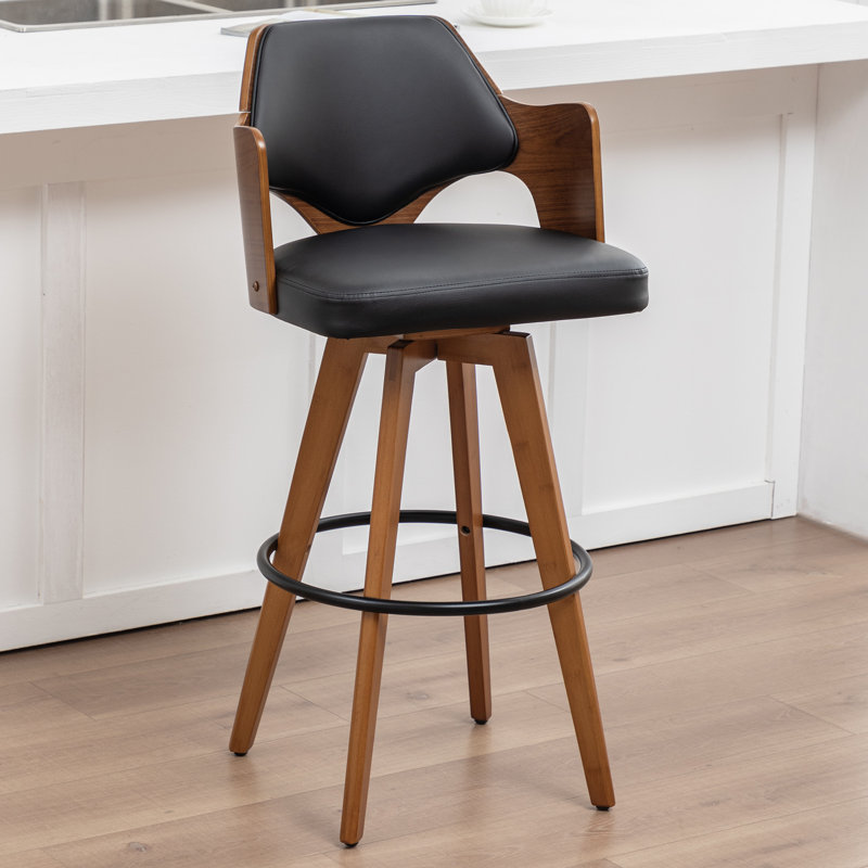 Swivel Upholstered Counter Stool, Black, Bar Stool (29.92" Seat Height)