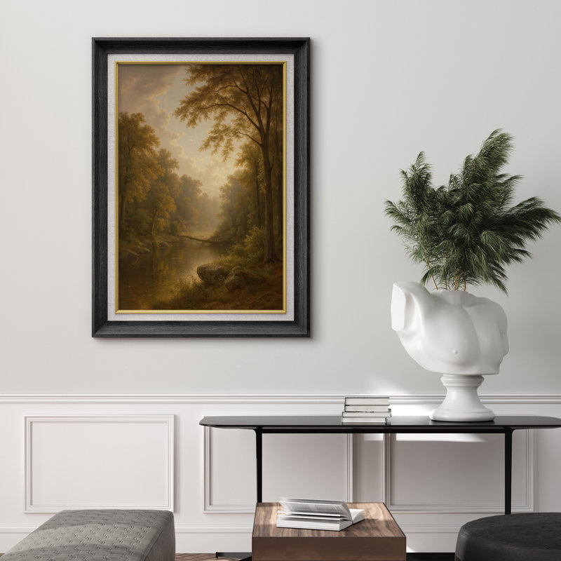 Œuvre encadrée de qualité supérieure - impression de paysage de campagne rétro pour le salon - 26 po x 36 po, Noir