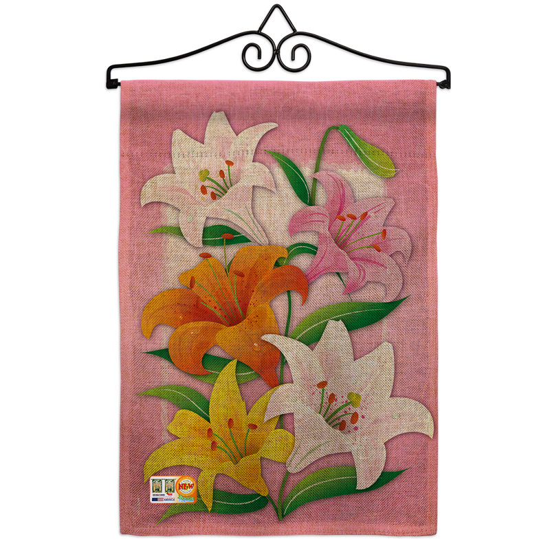 Lilies 2 côtés en toile jute 19 x 13 po drapeau de jardin