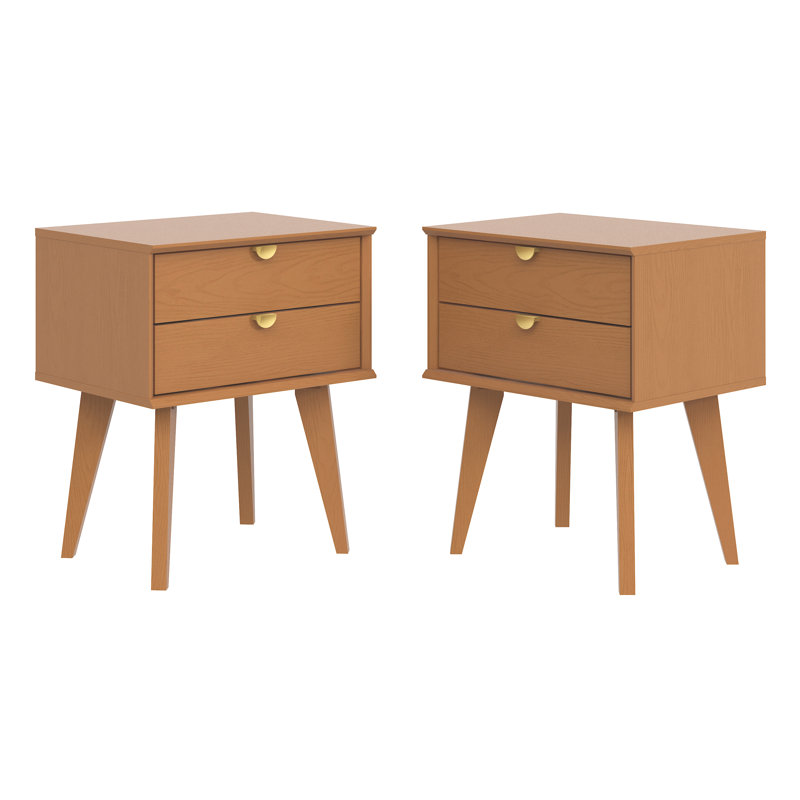  Revalo 18.1"W Mid-Century 2 Drawer Nightstand (Set Of 2), Orange