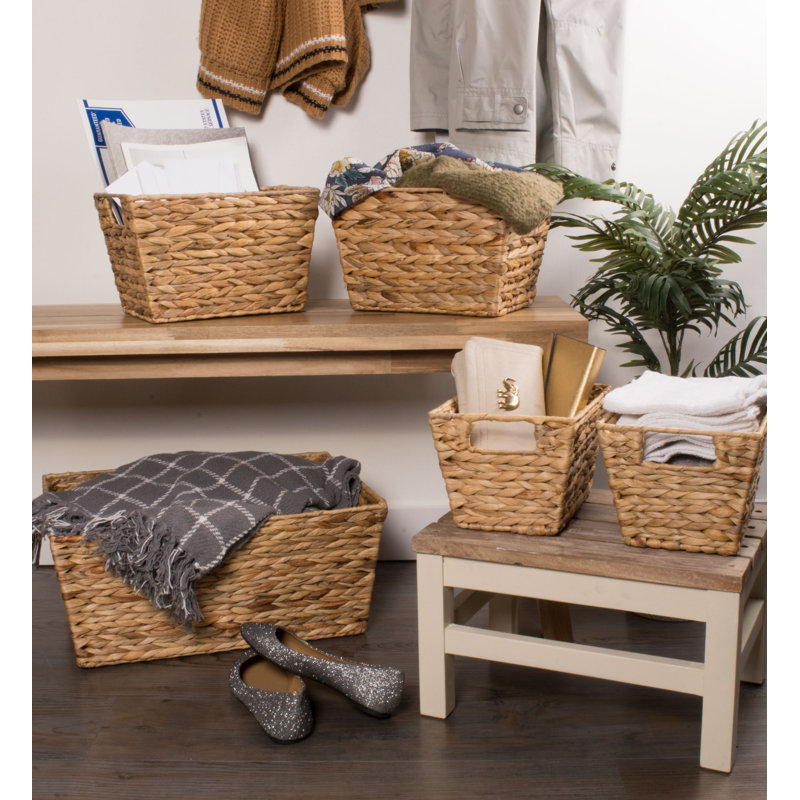 Natural Water Hyacinth Rectangular Storage Basket Set