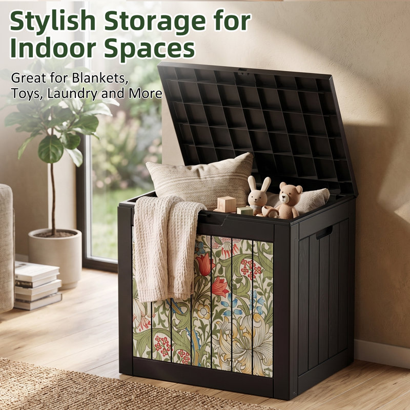 35 Gallon Black Decorative Print Resin Deck Box with Decorative Printed Panels
