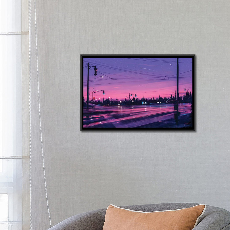 « 7 p.m. », reproduction d’impression sur toile tendue, H 18 po x l 26 po x P 1,5 po, Toile avec cadre noir, Pas de tapis