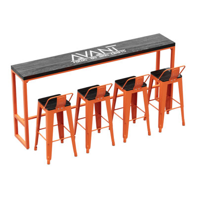 Industrial Style High Table And Chairs Set 4 - Person Solid Wood Top Trestle Dining Set