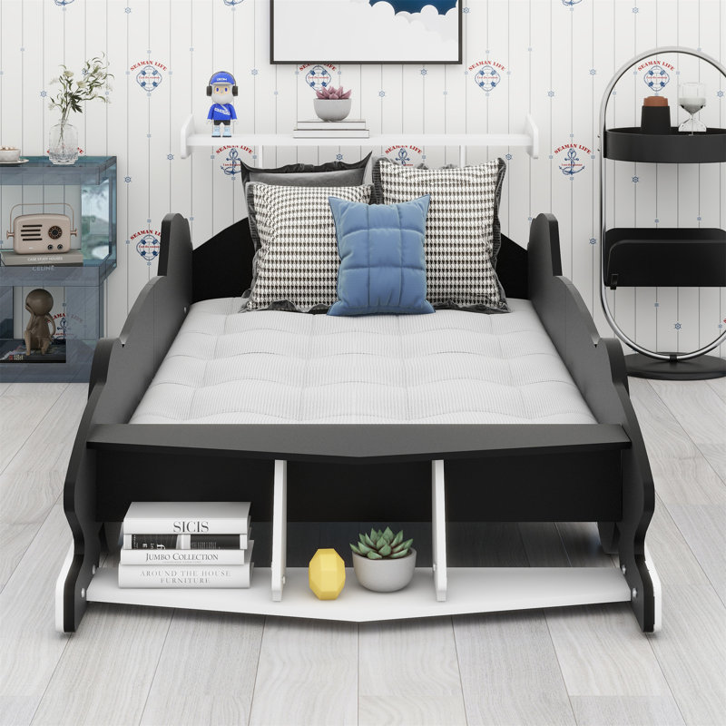 Lit plateforme avec roulettes Race, Lit simple, Noir
