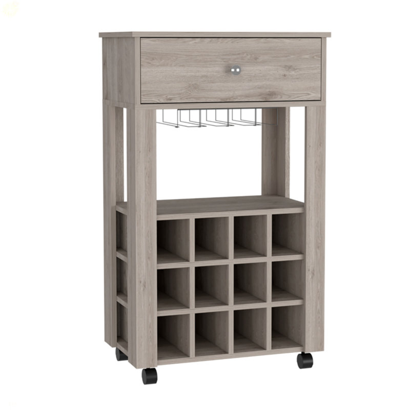 Ambler 1-Drawer 12-Bottle Wine Cabinet, Light Grey