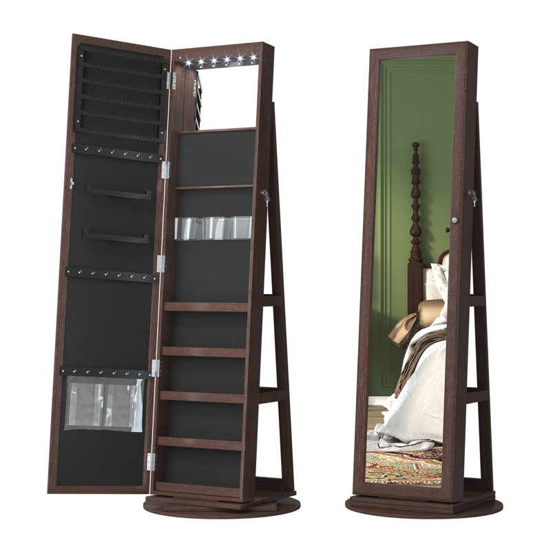 Chrisney 21.6'' Wide Jewelry Armoire with Mirror, Brown