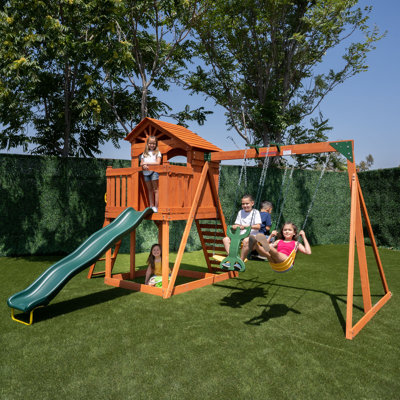 Sportspower Oak Grove Wooden Swing Set with Lifetime Warranty on 8' Blow Moulded Slide