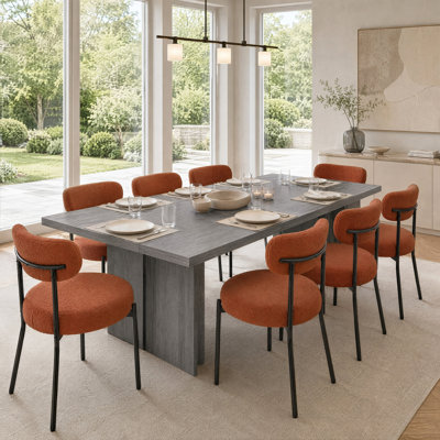 Alyria 63" Wooden Rectangular Dining Table With 8 Pcs Boucle Sherpa Dining Chairs