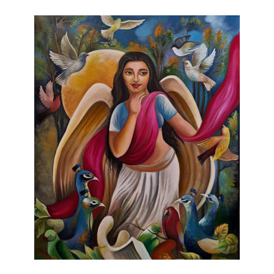 Un ange avec un oiseau | Huile et milieu mélangé | Par Niva