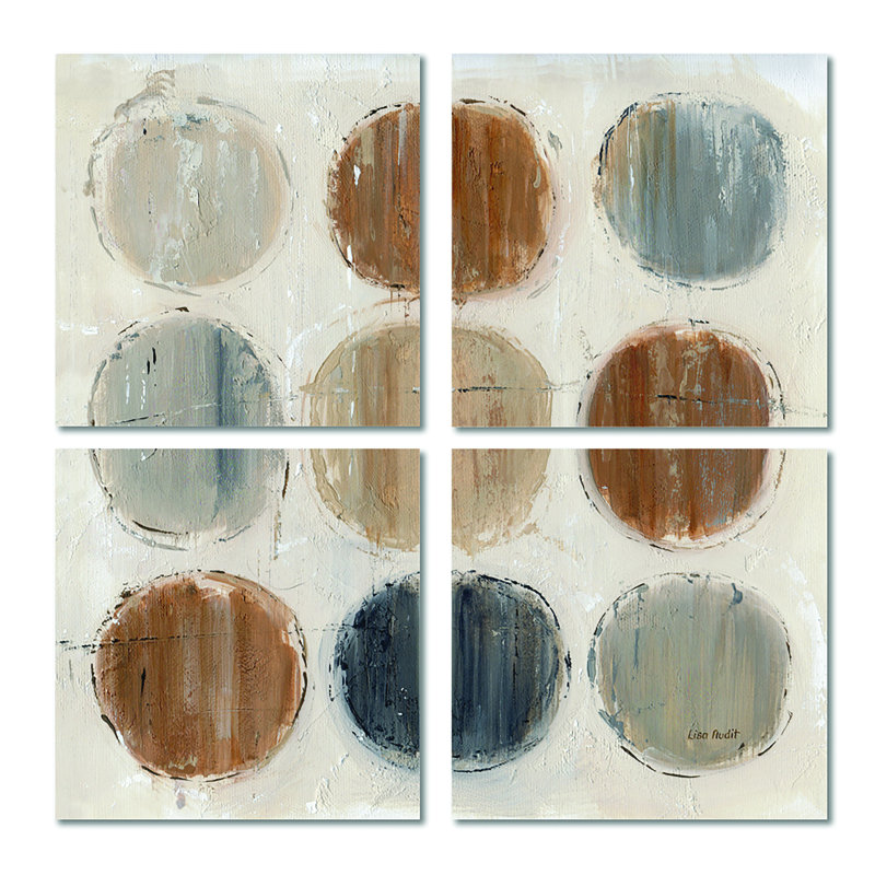 Ensemble de 4 reproductions d'art sur toile à motif géométrique Natural Balance II - Mid-Century