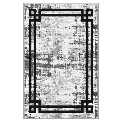 Tapis rectangulaire en polyester tissé à la machine rectangulaire gris / noir 1 pi 8 po x 2 pi 7 po Campeon