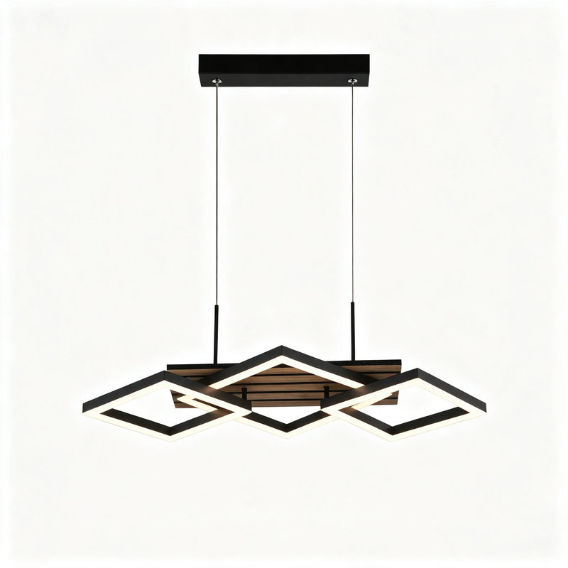 3-Light Kitchen Island Pendant – Diamond Wood Stripe Design, 3000K, E27, 2344