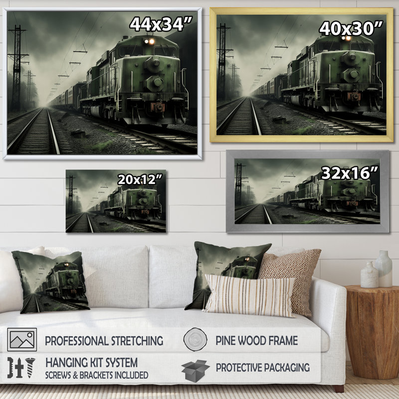 «Comforting Moody Train Journey II», reproduction sur toile, Cadre simple noir, H 12 po x l 20 po x P 1 po
