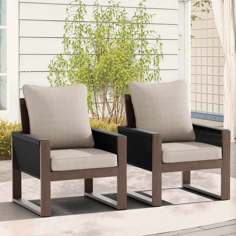 Chaises en bois et osier avec coussins, Beige