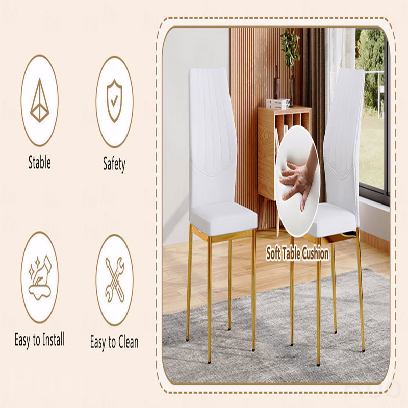 Ensemble de 4 chaises de salle à manger dorées et dorées, d'une hauteur de 37 pouces: le dossier ergonomique en polyuréthane allie confort et style. Mélange parfaitement confort et élégance