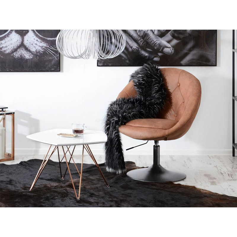 Ceja Four Leg Coffee Table, 39cm H x 57cm W x 56cm D, White, Copper