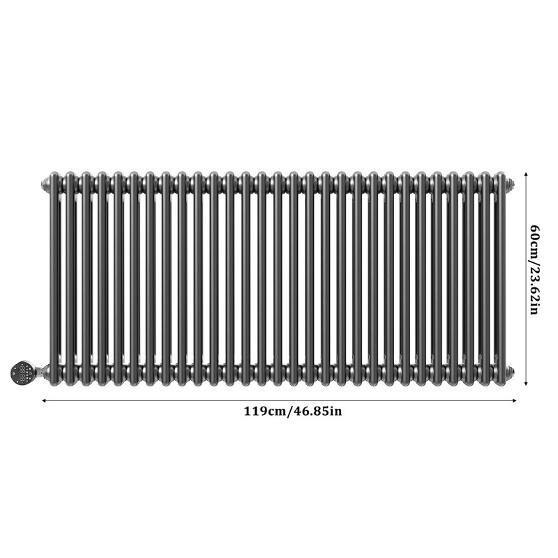 Vertical Standard Radiator, Smoke Grey, 60cm H x 119cm W x 12.8cm D
