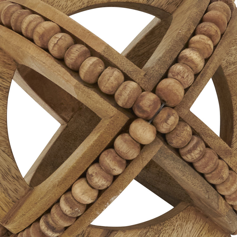 Textured Wooden Bead Orb, Brown, 6" H x 6" W x 6" D