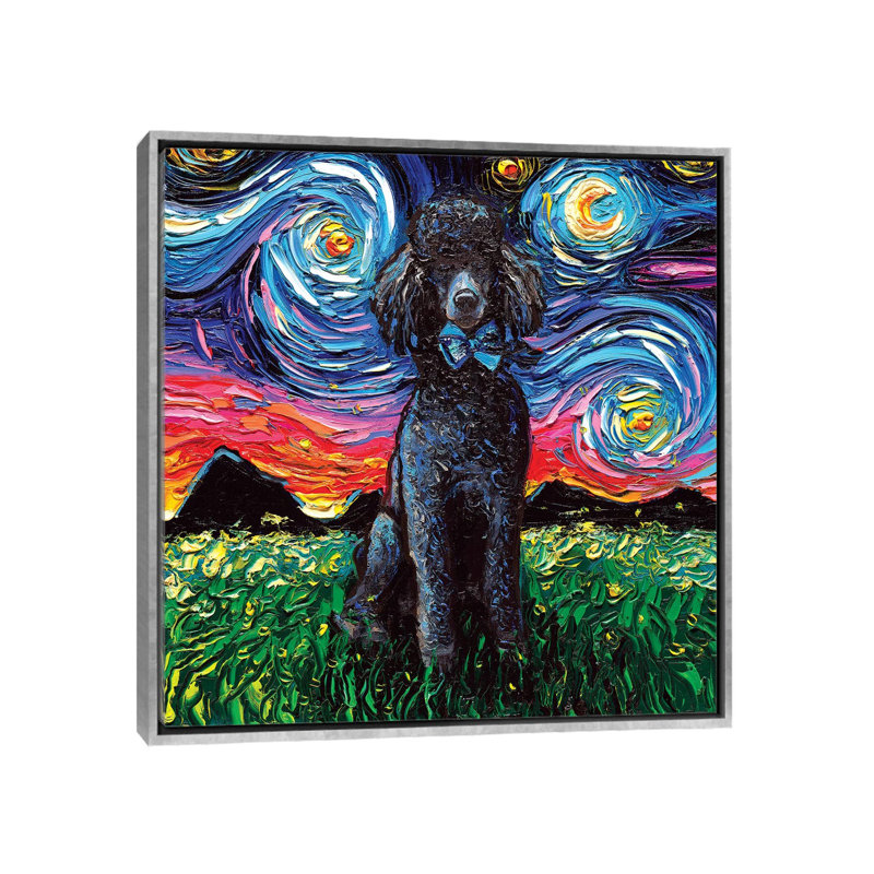 " Black Poodle Night " by Aja Trier, Silver Frame Canvas, No Mat, 26'' H x 26'' W x 1.5'' D