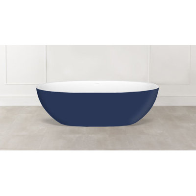 Barcelona Painted 70-1/4" x 33-5/8" Freestanding Soaking Bathtub In Volcanic Limestone With Overflow Hole