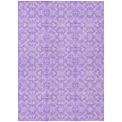 10' X 14' Lavender And Purple Medallion Washable Indoor Outdoor Area Rug