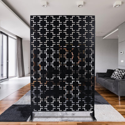 Outdoor And Indoor Privacy Screen Metal Privacy Screen 76" H×48" W, Freestanding Decorative Privacy Screen For Deck Balcony Patio, Privacy Fence Panels For Outside Lawn Garden PS105 BLACK,LIGHT WEIGHT