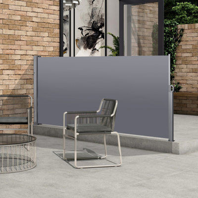 Retractable Courtyard Privacy Divider - & Weather , 118.1" X 64.74"  Dark Grey Awning Waterproof,