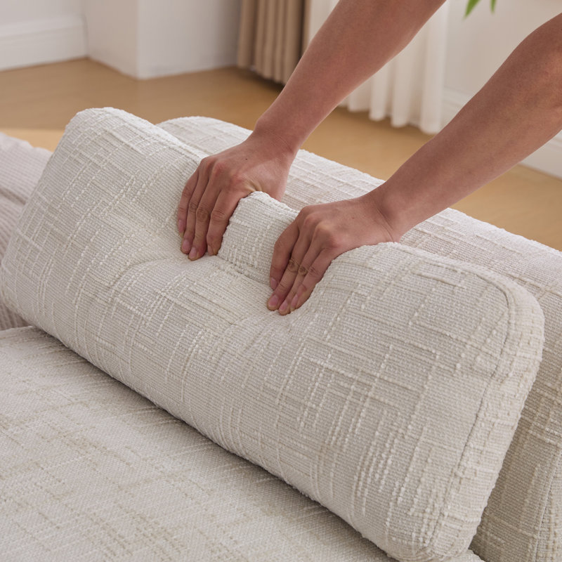 83" Chenille Upholstered End of Bed Bench with 2 Bolster Pillows and Solid Wood Legs, Beige