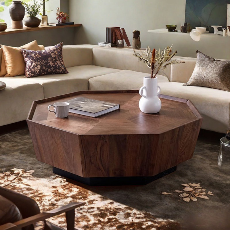 Simple black walnut coffee table, 12.4" H x 39.37" L x 39.37" W