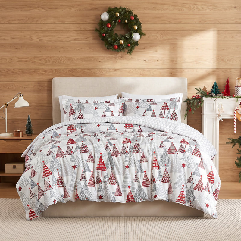 Southshore Fine Linens Merry and Bright Reversible Duvet Cover Set, 100 GSM Double-Brushed Microfiber Holiday Bedding, 1 Duvet Cover and 2 King Pillow Shams, King / California King