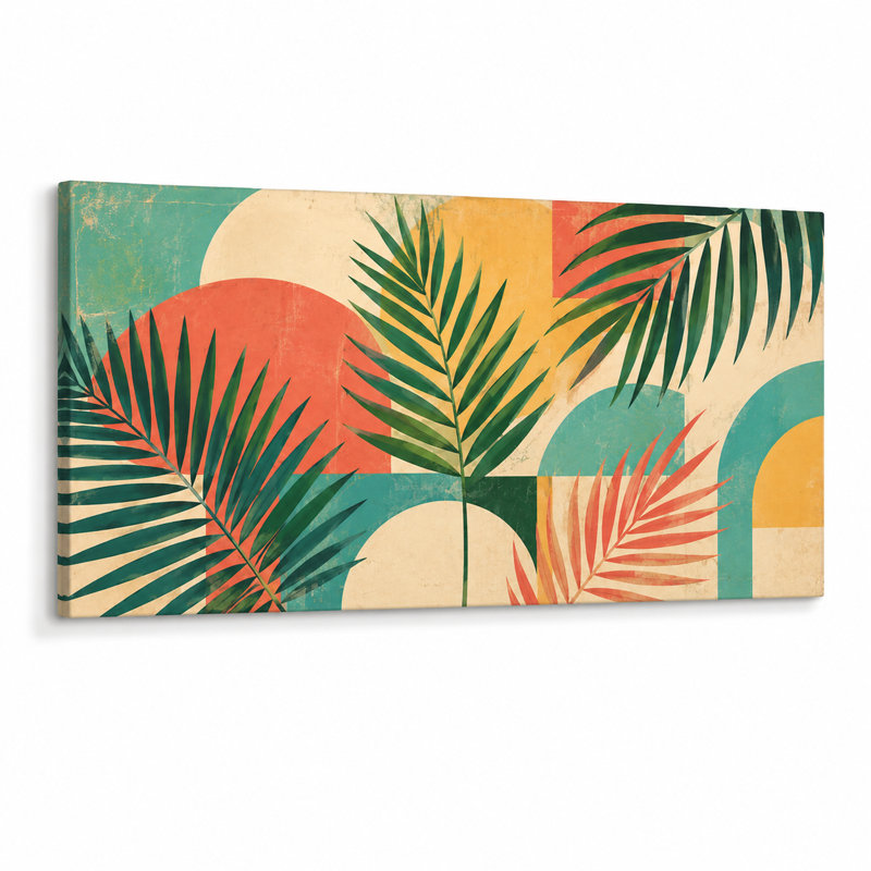 Art mural rétro sur toile, palmier tropical, 20"H x 40"W x 1.5"D
