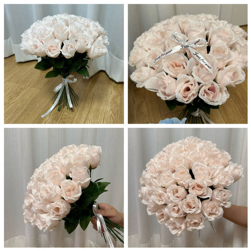 36 pièces de fleurs artificielles roses, 13,77 pouces de fausses pétales de roses à longues tiges pour bouquet de mariage