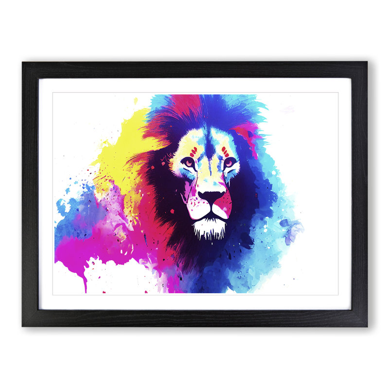 Colourful Lion Vol.2 Abstract - Print, 34cm H x 46cm W x 2cm D, Black Framed