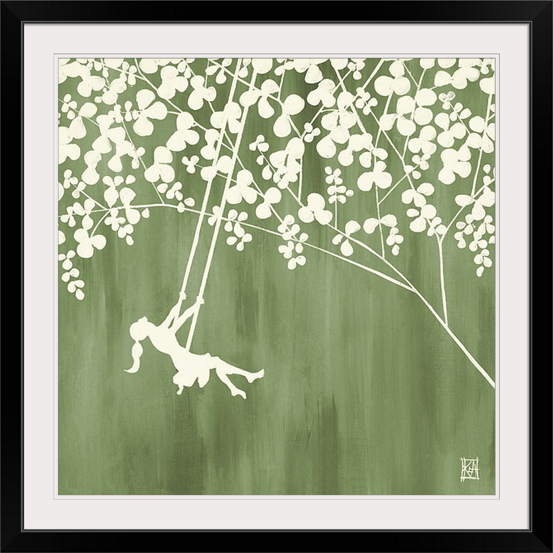 «Summer at the Cottage I», peinture sur toile, Cadre noir, H 38 po x l 38 po x P 1 po