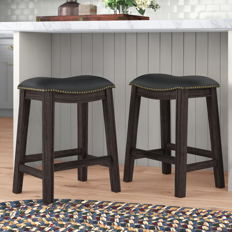 Adjustable Backless Black Leather Saddle Stool, 18" Height