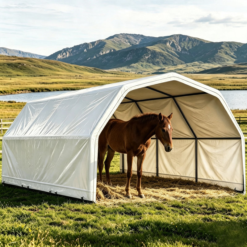 Abri portatif pour chevaux de 3,65 m x 2,44 m, abri extérieur pour bétail avec structure en acier robuste, bâche imperméable pour chèvres, moutons et petits animaux