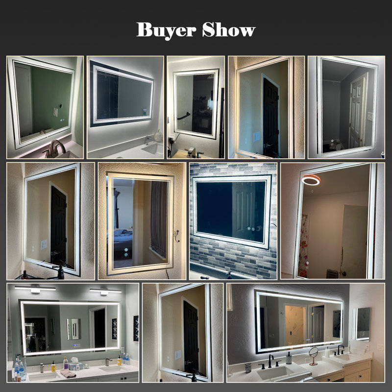 High brightness intelligent defog dimmable memory function LED bathroom mirror easy to install, 72.1" x 39.8"