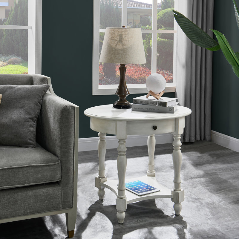 Grande table de bout ovale en bois avec rangement de 24 po LUMera Collection, Gris blanc