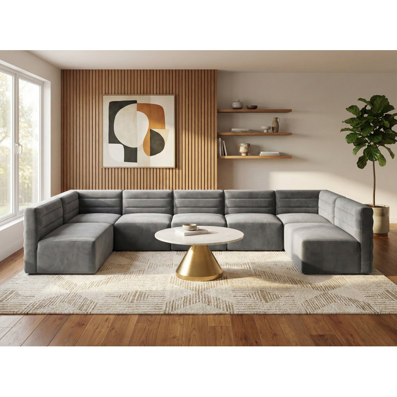 Canapé modulaire de coin réversible en velours de 157,5 po de largeur Enso, Velours gris