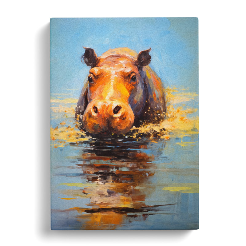 Hippo Impressionism - No Frame Print, 76cm H x 50cm W x 3cm D
