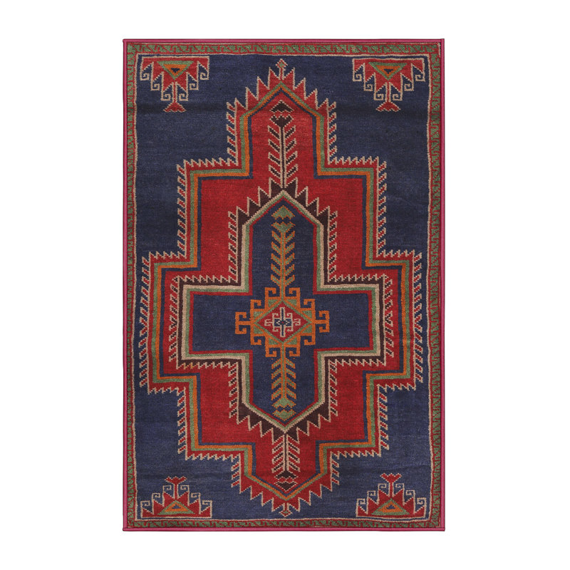 Tapis traditionnel rouge / bleu, Rectangle 8 pi x 10 pi