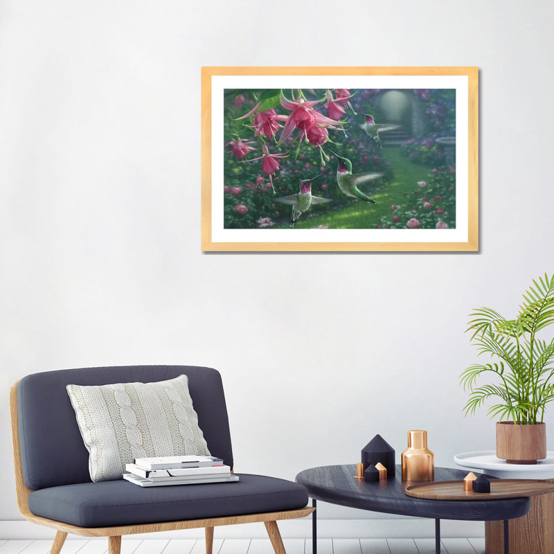 «Hummingbird Haven, Horizontal» par Collin Bogle - impression d'art graphique, H 24 po x l 32 po x P 1 po, Blanc