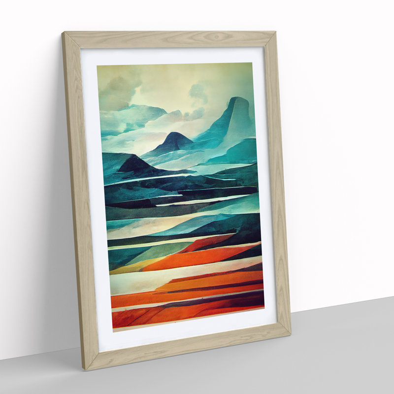 Mountain Landscape Abstract No.3 - Framed Print, 34cm H x 25cm W x 2cm D, Oak