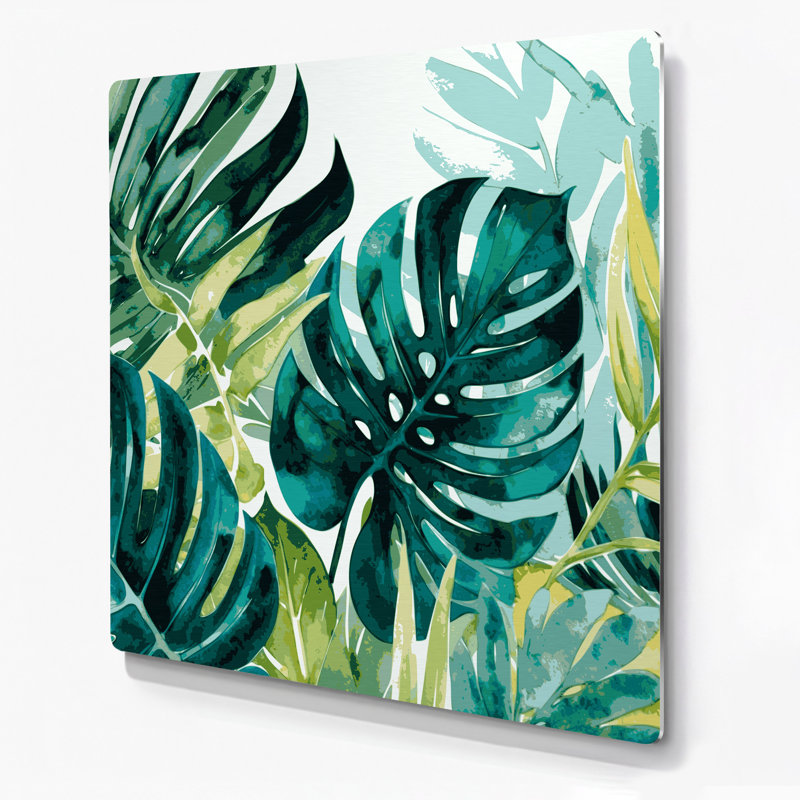 «Hawaiian Stylized Leaves», art mural en métal vert, H 16 po x l 16 po