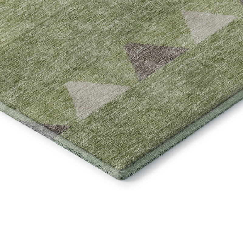 Premium Machine Washable Prisco Green Rug, Runner 2'3" x 7'6"