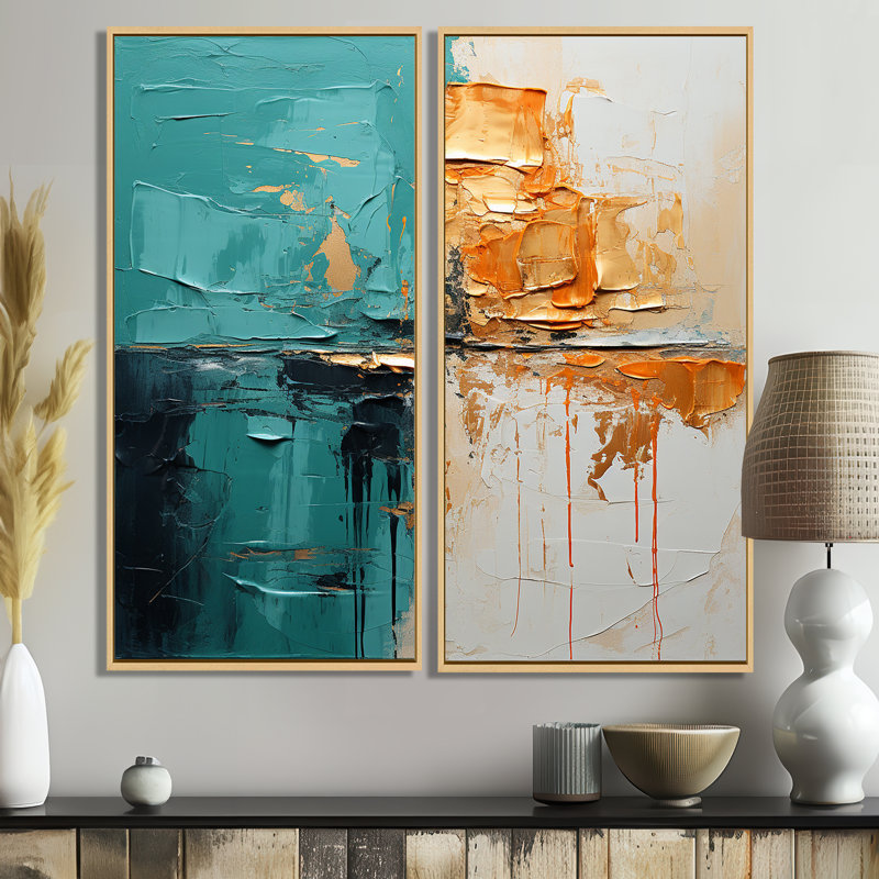 Towerside - Turquoise, art mural, 40" H x 40" W, Cream, Impression encadrée flottante
