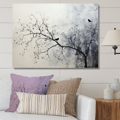 Minimalism Monochrome Birds On Branch II - Trees Canvas Prints