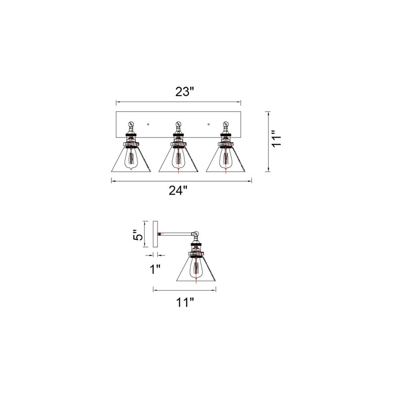 Applique murale 24 po noire et dorée pour le salon, le couloir, la salle à manger - 3 lumières E26 - Compatible avec DEL